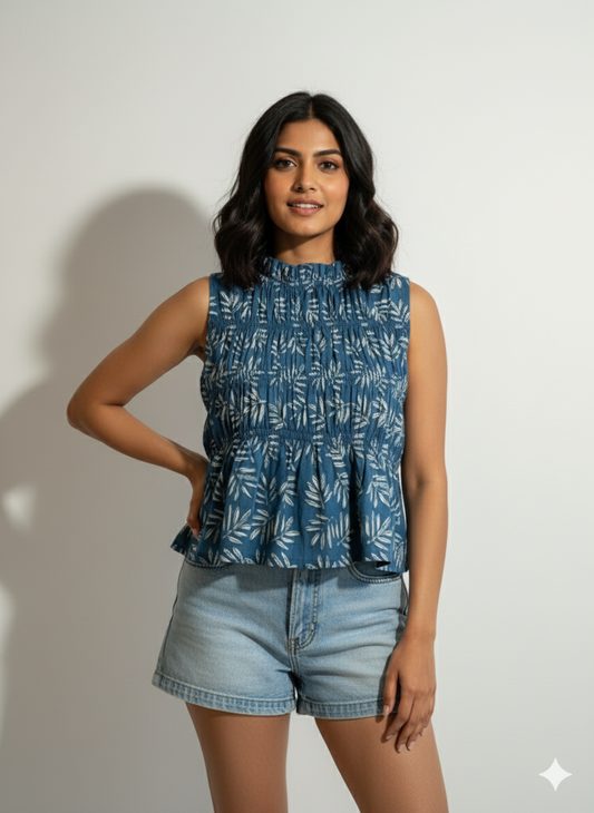 Layered blue floral top