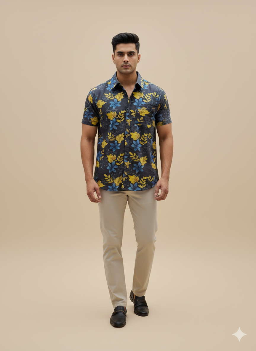 Black floral shirt