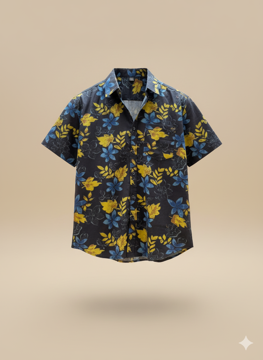 Black floral shirt