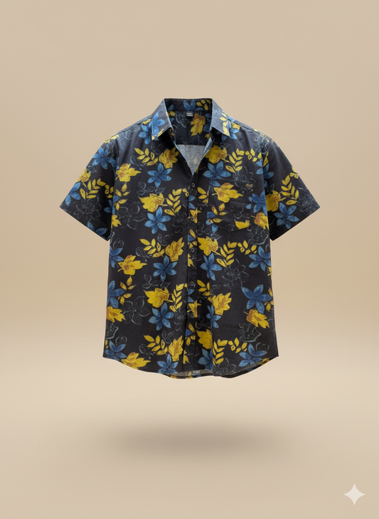 Black floral shirt