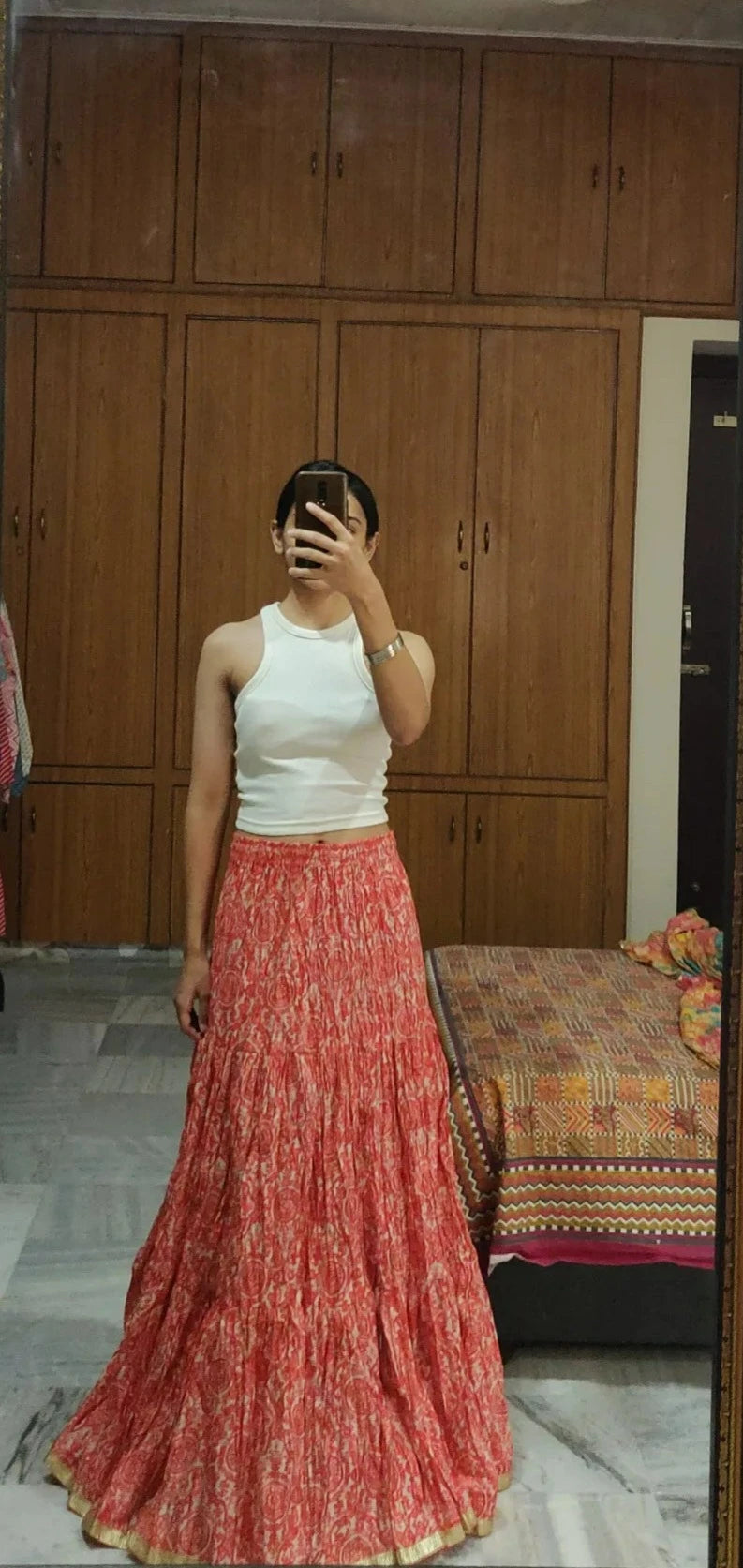 Carrot red long skirt