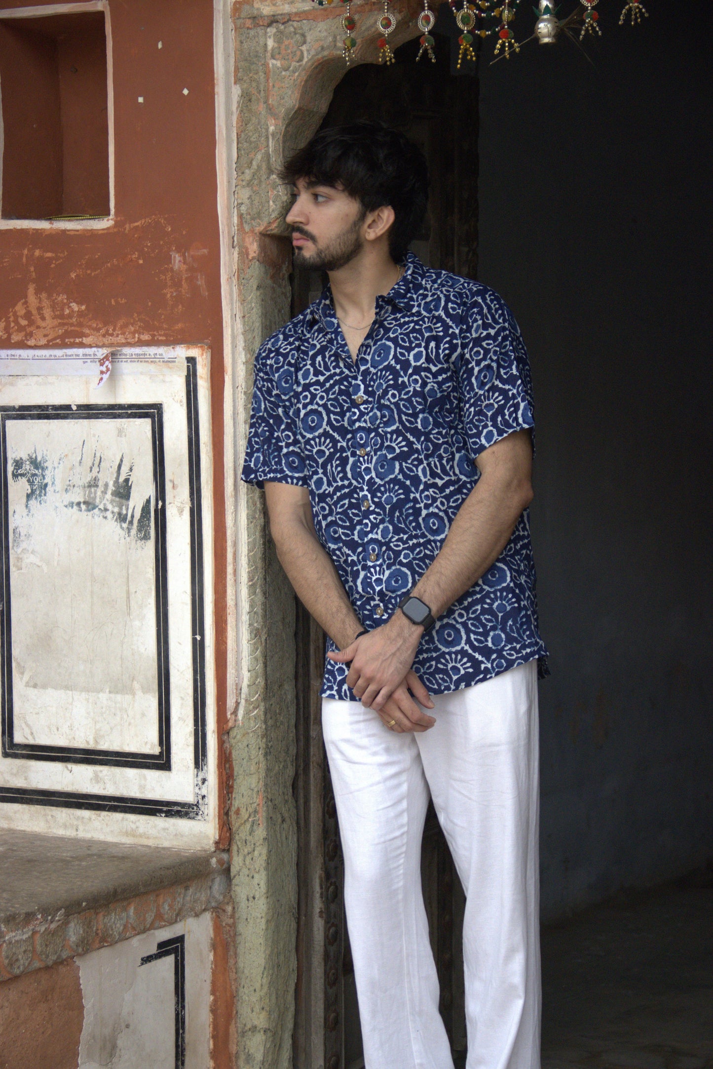 Dark blue floral shirt