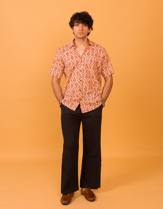 Pink floral on off white base shirt