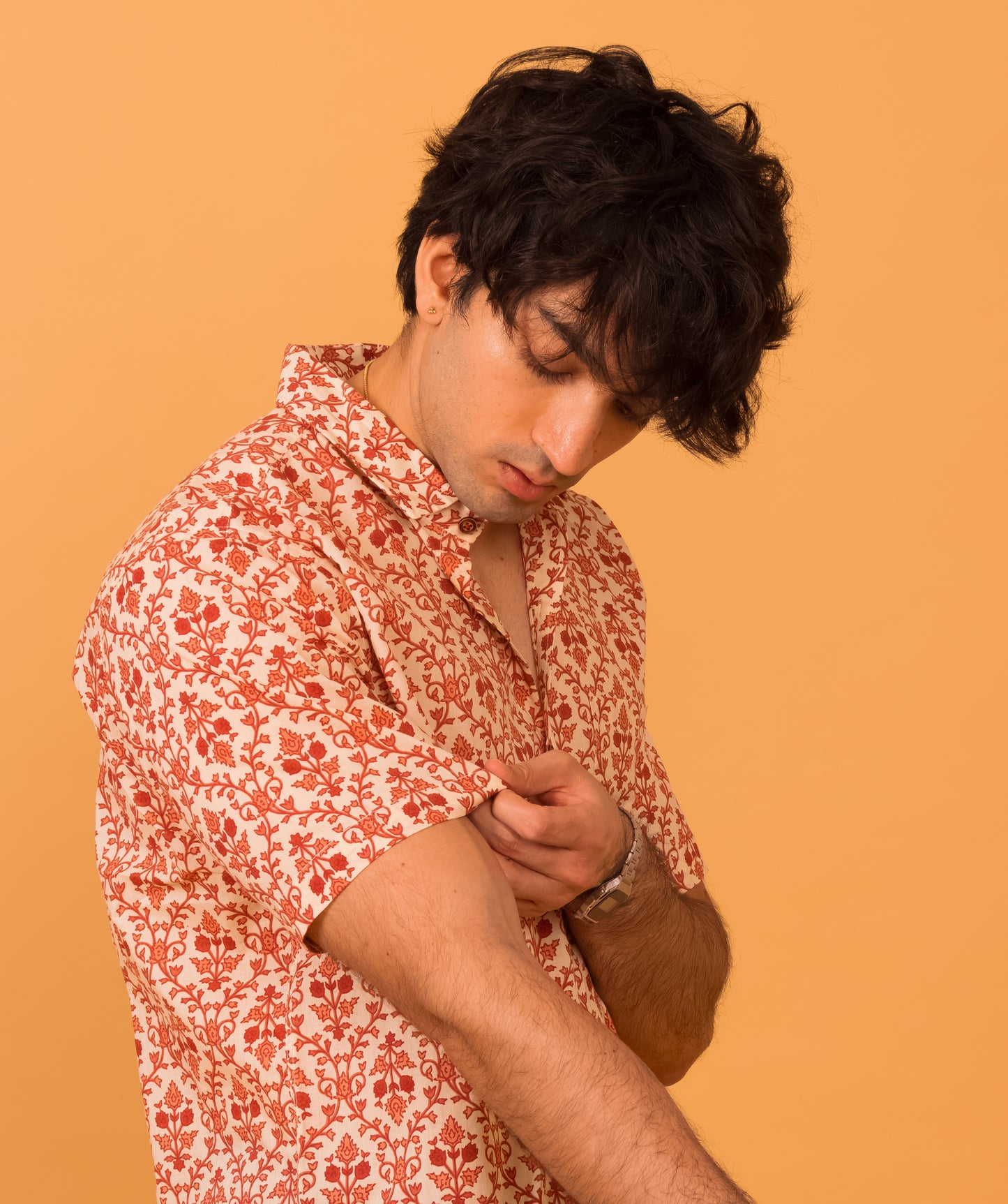 Pink floral on off white base shirt
