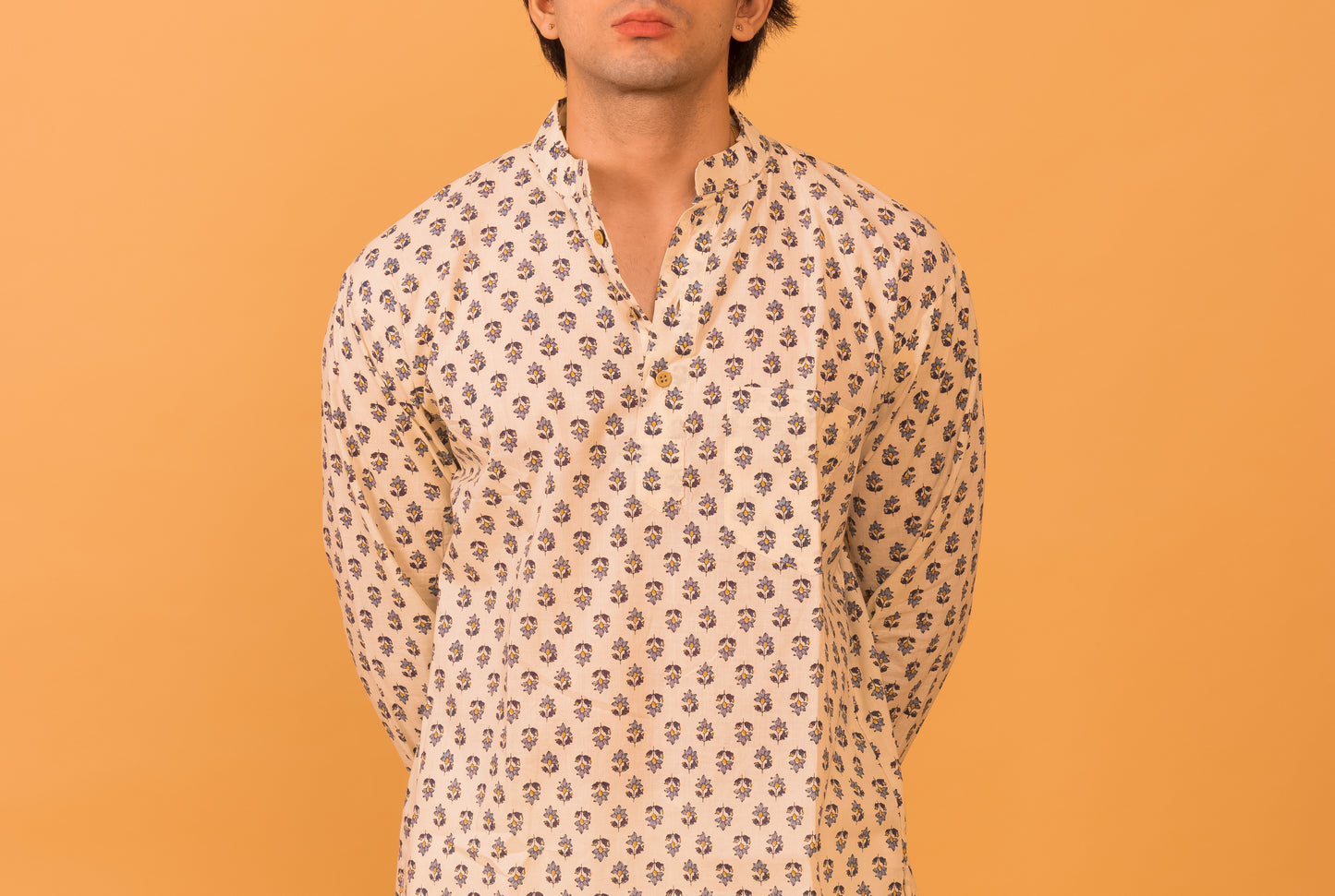 Off white blue floral short kurta