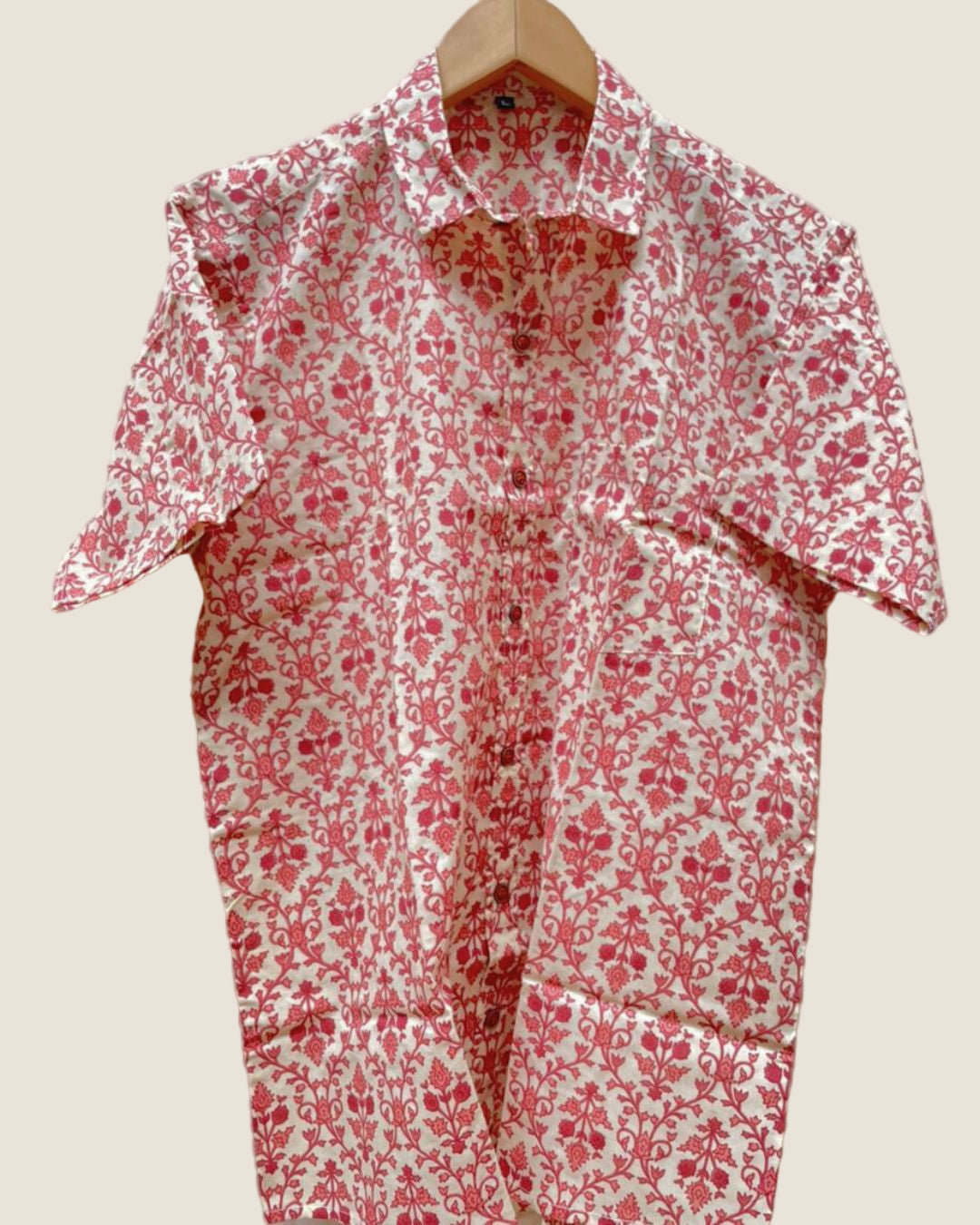 Pink floral on off white base shirt