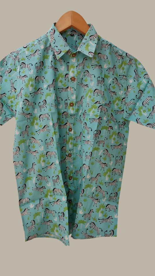 Blue Zebra print cotton shirt