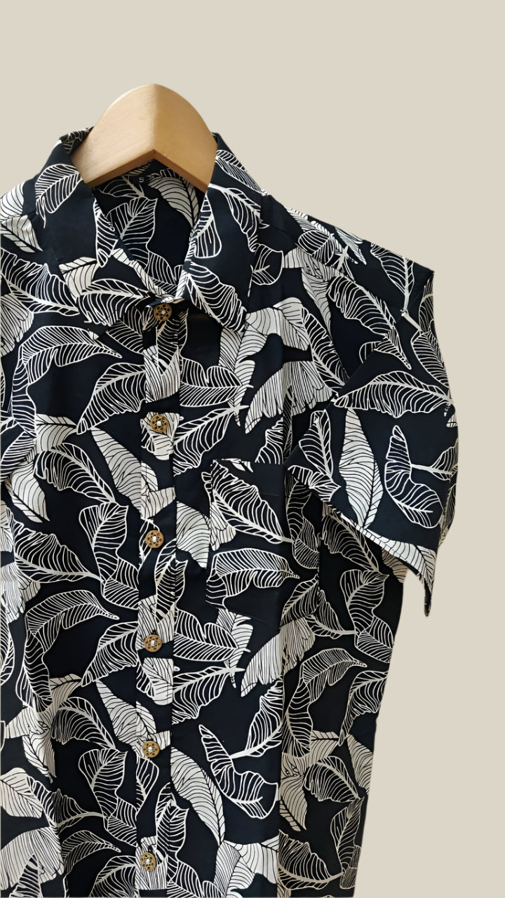 Black tropical print shirt