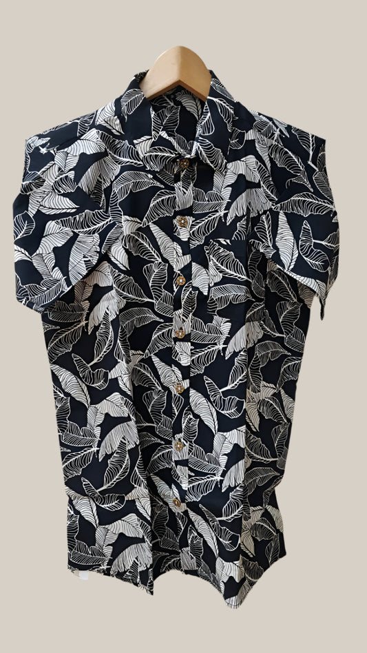 Black tropical print shirt