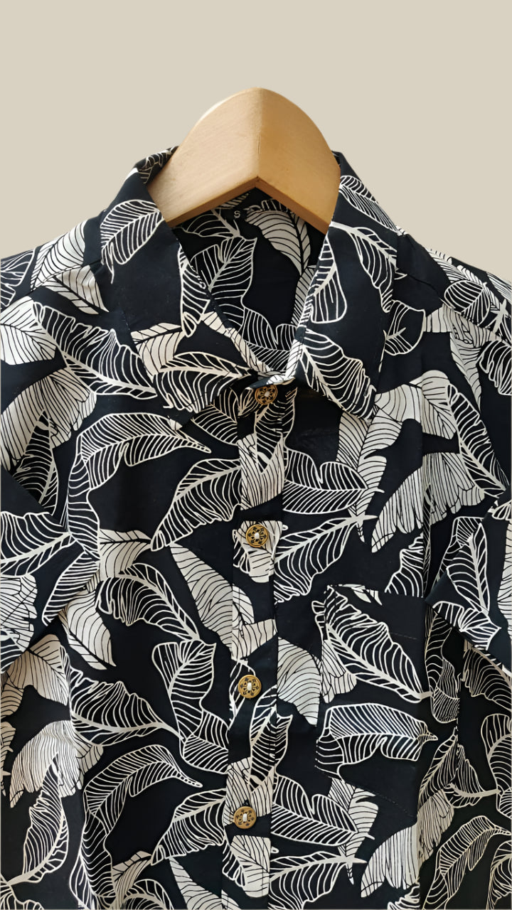 Black tropical print shirt