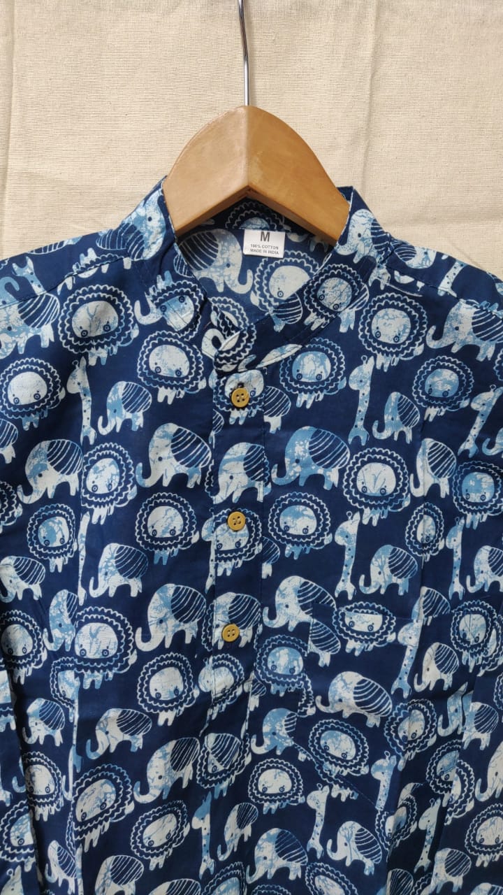 Blue elephant print kurta