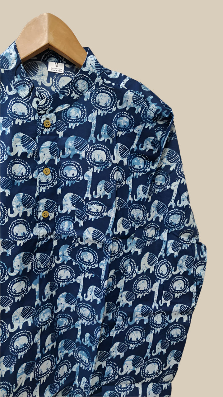 Blue elephant print kurta