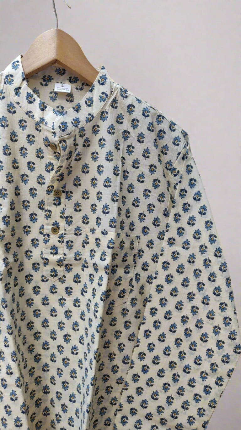 Off white blue floral short kurta