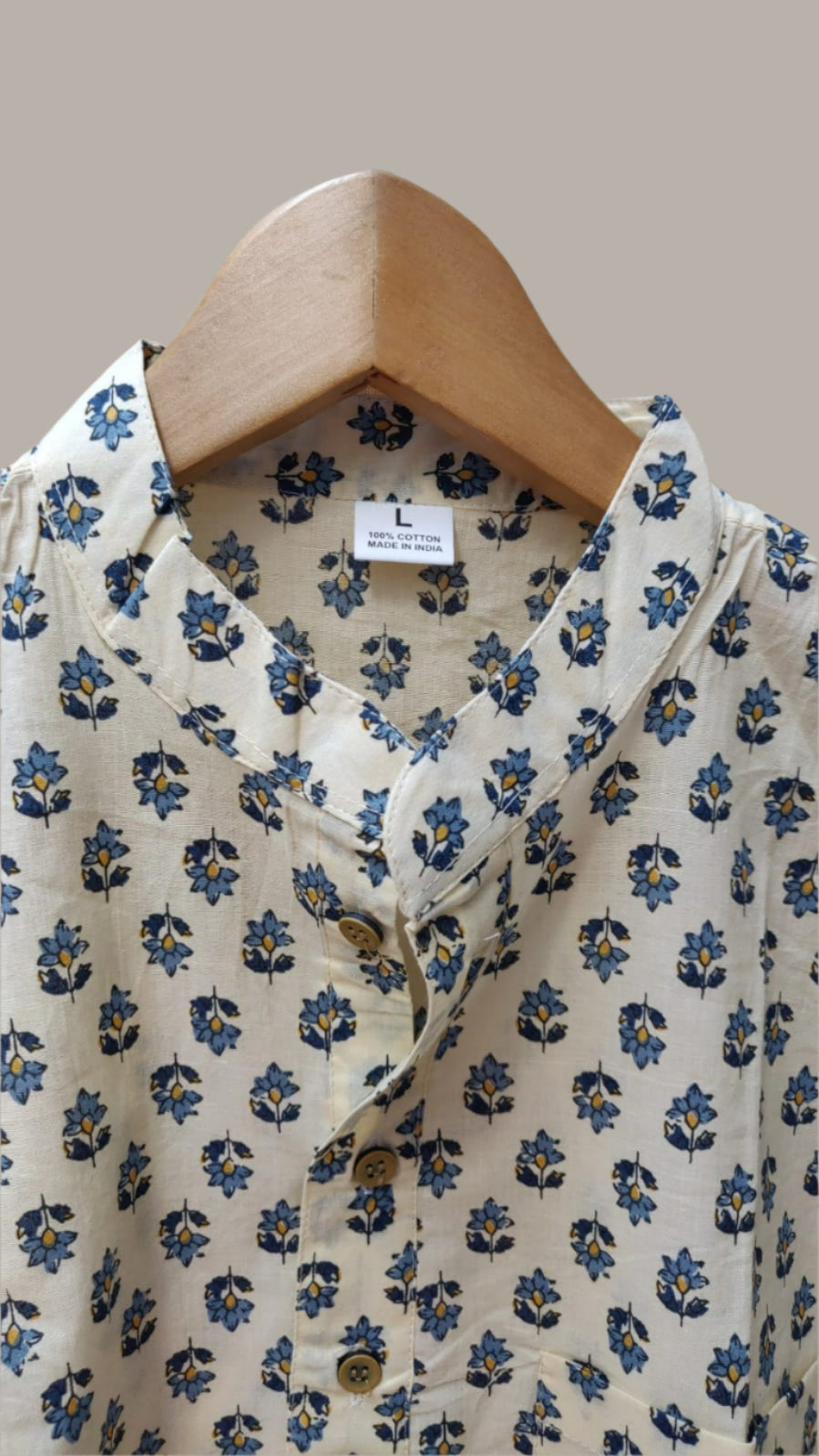 Off white blue floral short kurta