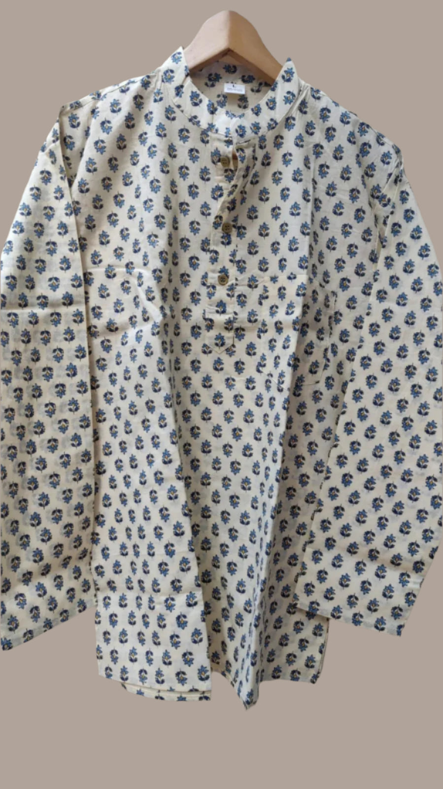 Off white blue floral short kurta