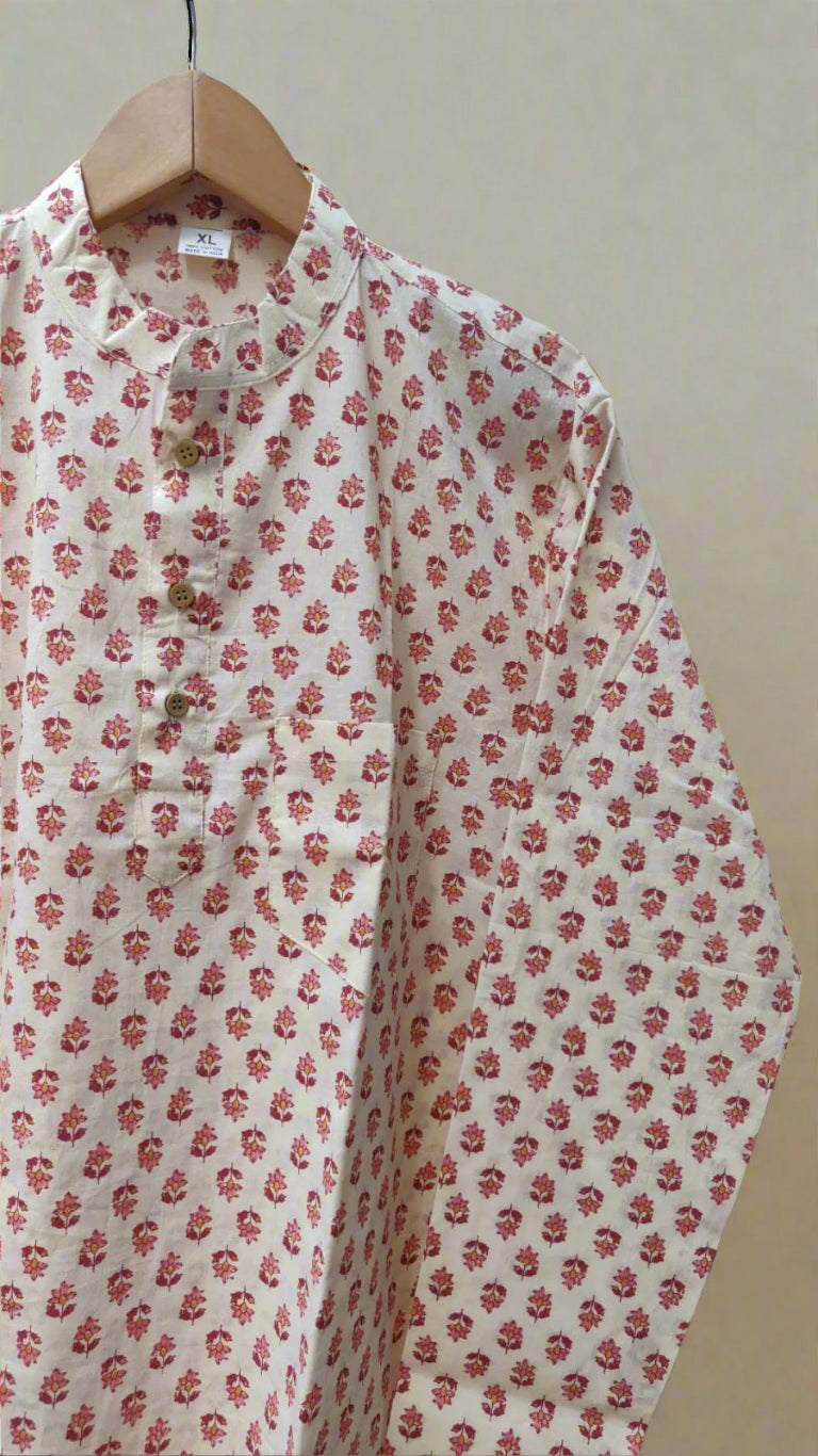 Off white pink floral short kurta