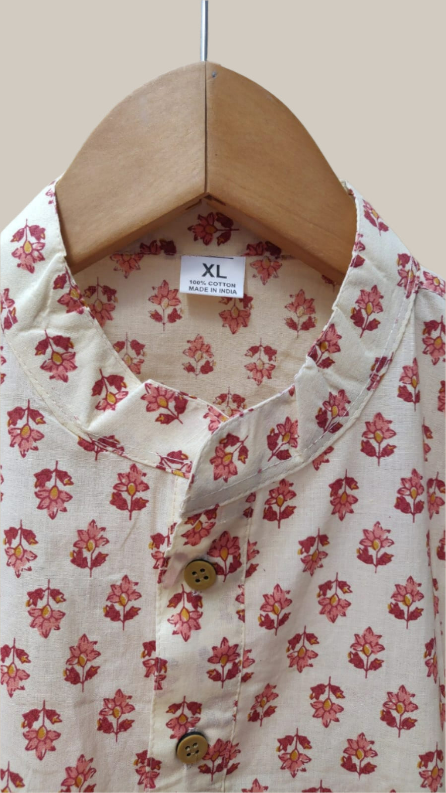 Off white pink floral short kurta