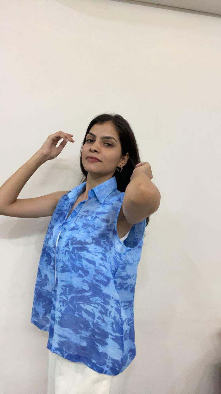 Shibori print blue bubblegum top