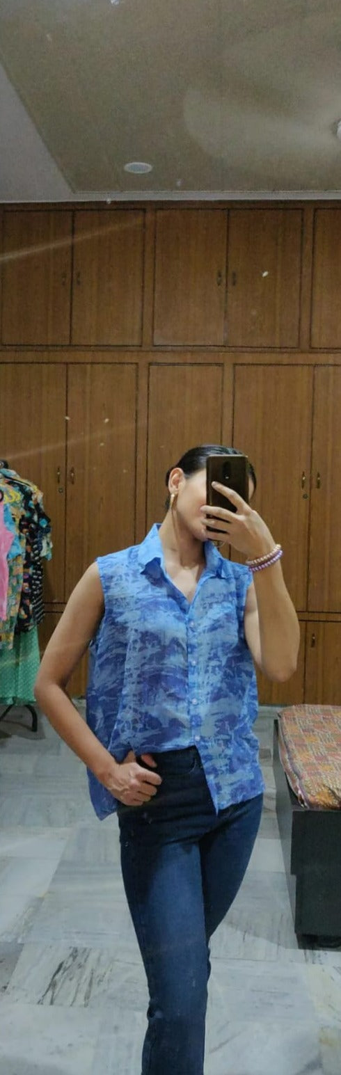 Shibori print blue bubblegum top