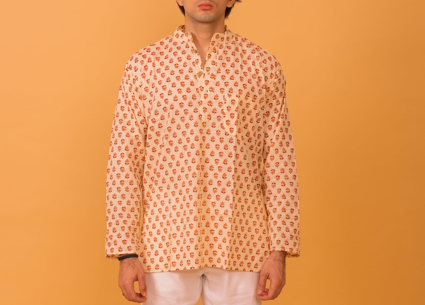 Off white pink floral short kurta