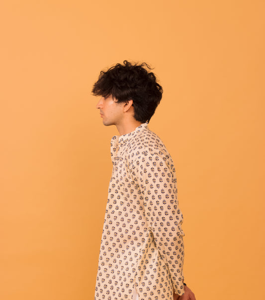 Off white blue floral short kurta