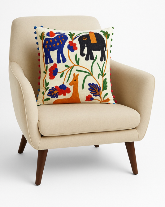 Nature Folk Embroidered Cushion Cover