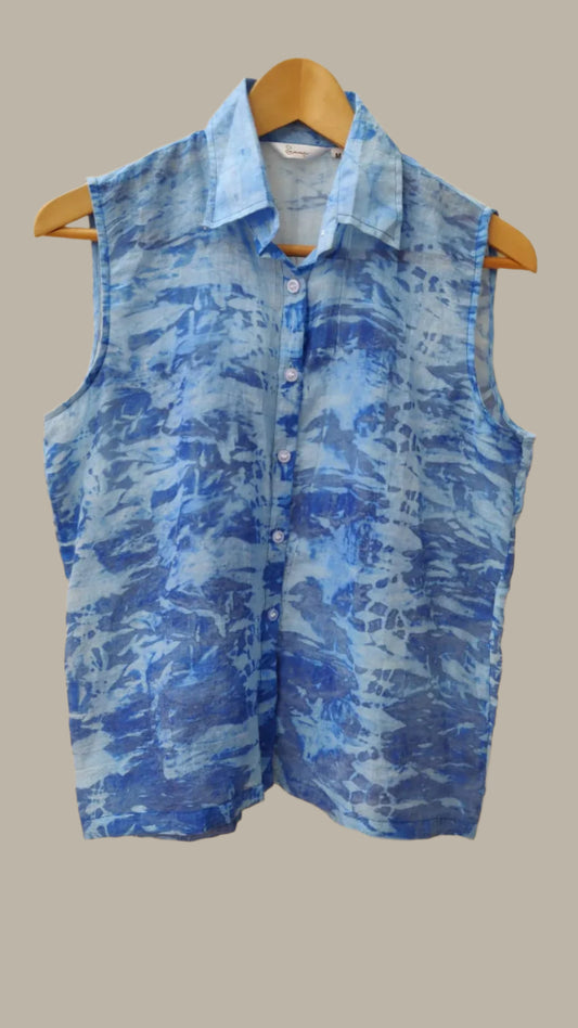 Shibori print blue bubblegum top