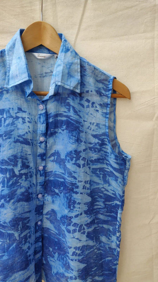 Shibori print blue bubblegum top