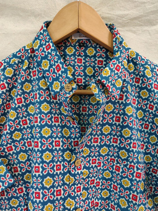 Blue multi colour abstract shirt