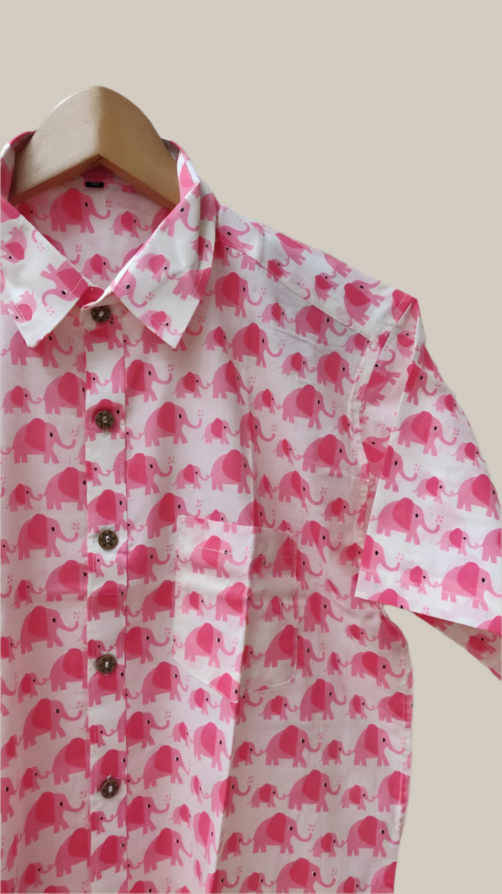 Baby pink elephant print shirt