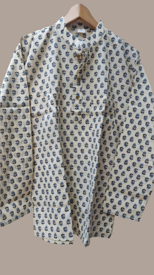 Off white blue floral short kurta