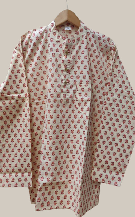 Off white pink floral short kurta