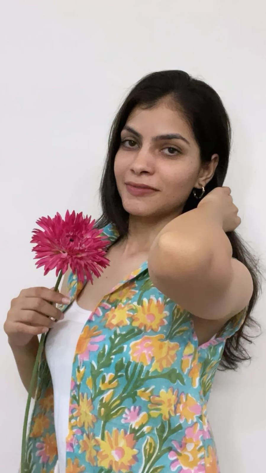 Sleeveless green floral top